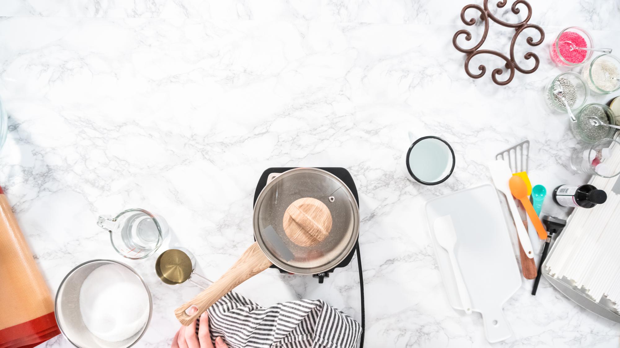 Studio kitchen with cookware and natural light