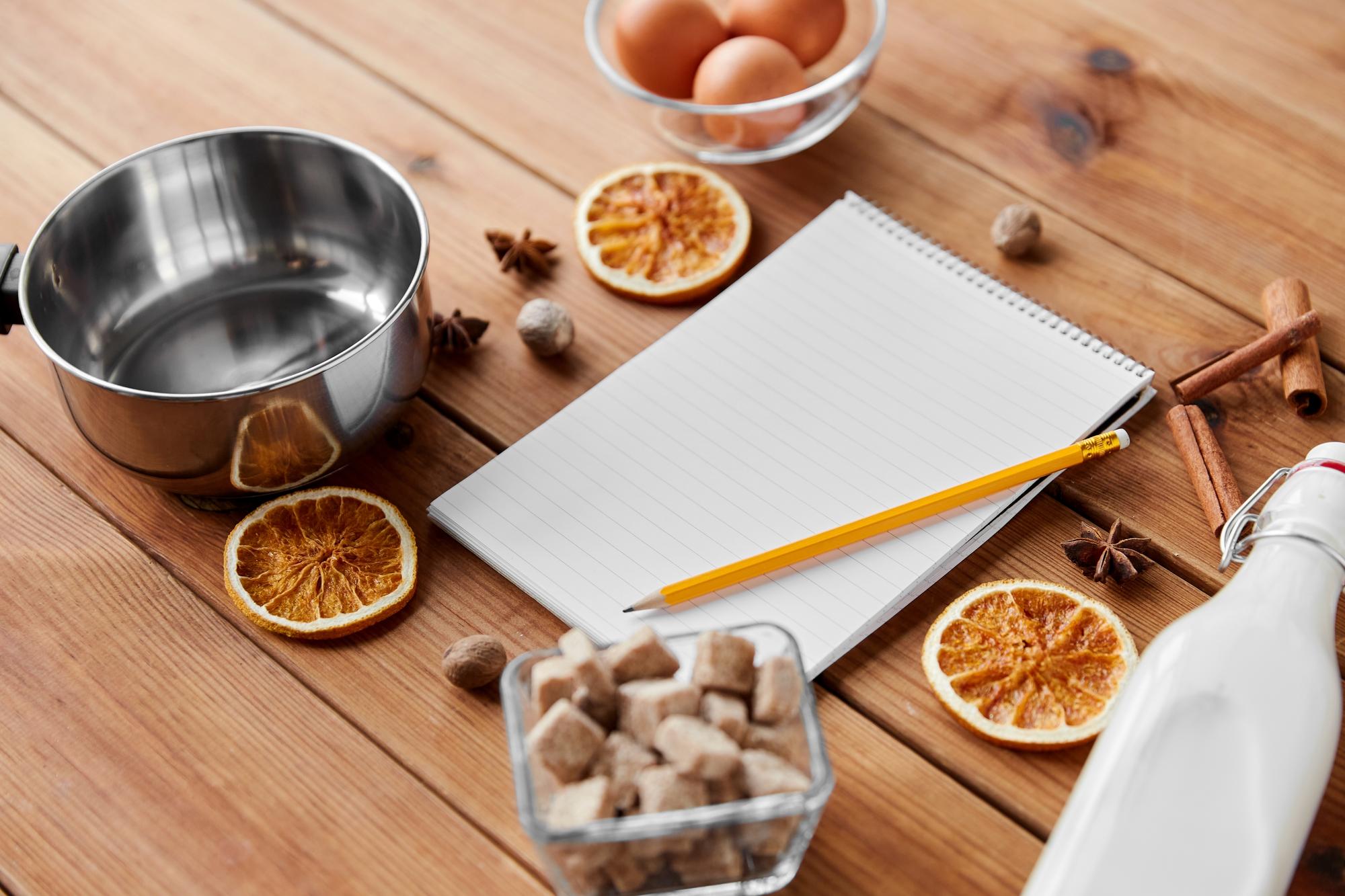 Workspace with utensils and notes